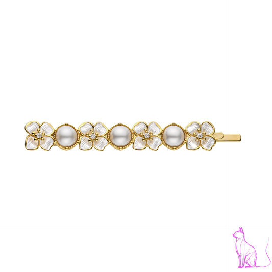 Japanese designer Sizhaohua series Pearl copper plated 18K hairpins exquisite and simple personality temperament clip hair accessories.