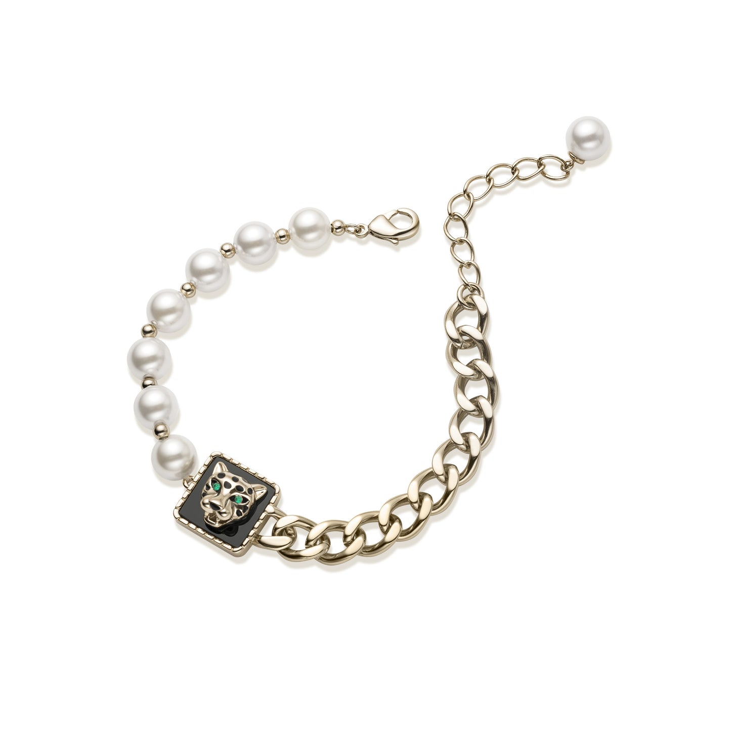 Greek designer leopard style collection pearl copper plated coffee gold bracelet, niche exquisite fashion design bracelet