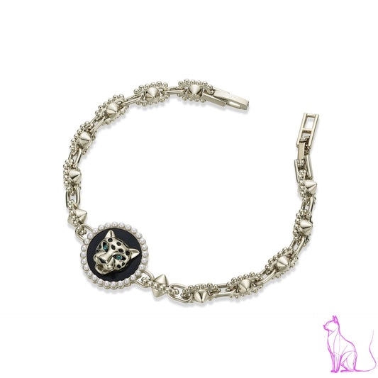 Greek designer leopard, pearl, copper, coffee-plated gold bracelet, niche fashion trend, unique design, delicate hand ornament